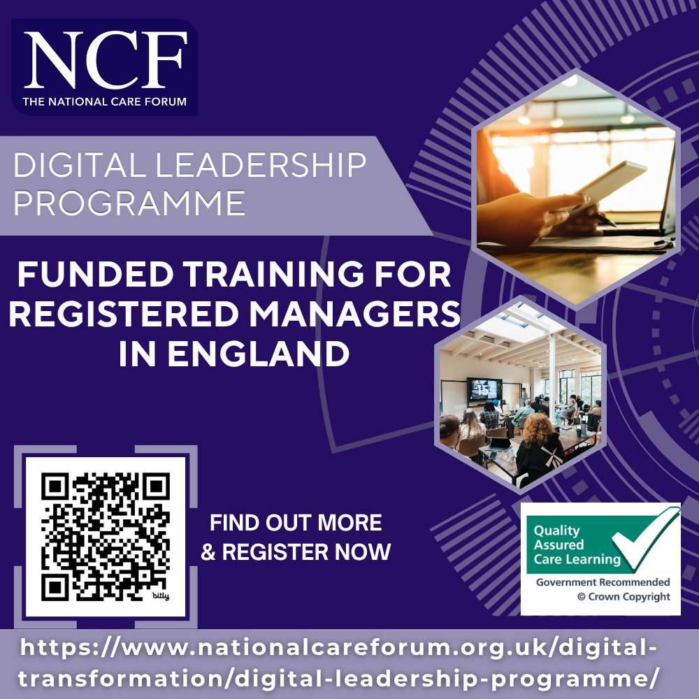 NCFCareForum's tweet image. The Digital Leadership Programme is a four week funded training course for adult social care Registered Managers in England. 

Learn more and register for our April/May cohort today: nationalcareforum.org.uk/digital-transf…

#DigitalLeadership #Training #SocialCare