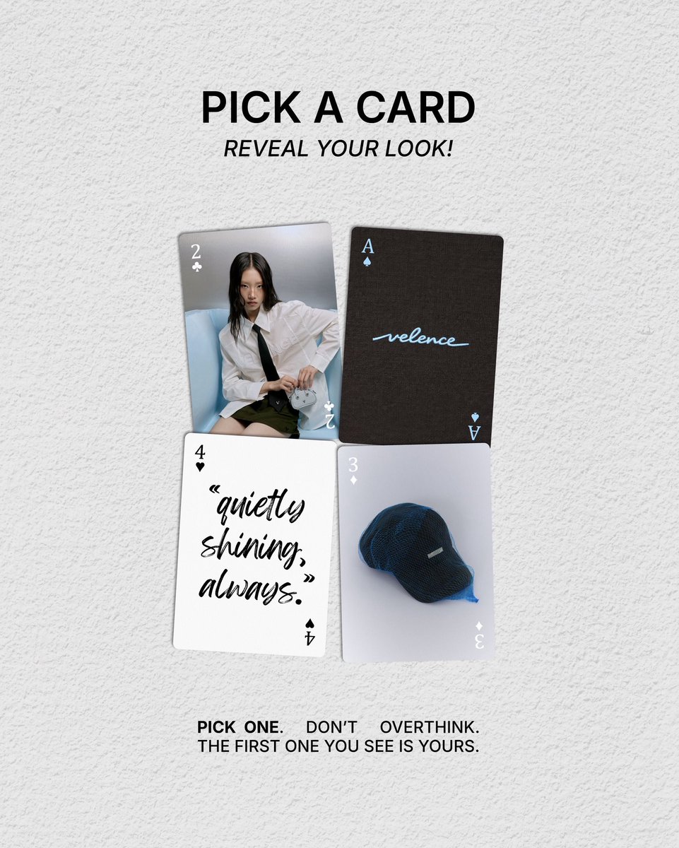 Pick a card 🃏 Reveal your look!
The first one you see is yours 👀

Comment below, we’ll reveal it soon ✨

#VELENCE #VelenceRedefined #PickACard #VelenceLooks