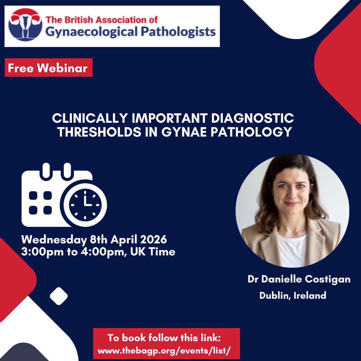 BAGPGynPath's tweet image. Please join us for our monthly webinar on Wed 8th April at 3 pm UK time. This month's topic is a session on 'The Clinically Important Diagnostic Thresholds in Gynae Pathology' with Dr Costigan.  Free to register @ thebagp.org/events/list/ 
#PathTwitter #GynPath #Gynaepath