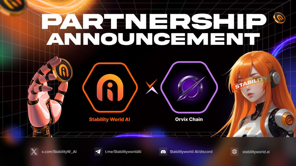 StabilityW_AI's tweet photo. Partnership Announcement

🤝 Stability World AI × @OrvixChain 

We’re excited to announce a partnership between Stability World AI and Orvix Chain, a privacy-focused blockchain built on BNB Smart Chain.

Together, we’re advancing a future where AI innovation and user privacy go hand in hand.