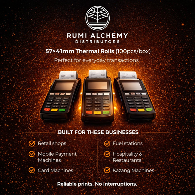 rumialchemy's tweet photo. π³ Keep your payments moving.
β No paper = no business.
π¦ Stock up on 57x41mm rolls before demand spikes.
#ThermalPaper #POSNamibia #SmallBusiness #RetailNamibia #CardMachines #BusinessEssentials #NamibiaBusiness #RumiAlchemy https://t.co/hn7cUmeNqg