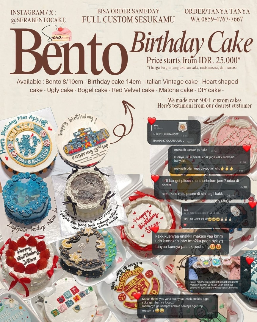 undipmfs3's tweet photo. -dips! Korean/Bento Cake murmer dan bisa request desain nih! YUK ORDER DISINII!^^
💖 bento cake start 25k-an
🤗 birthday/custom cake start 50k-an
🤩 bisa request desain sepuasnyaa✨bisa sameday order bisa delivery order juga💜
Order/Tanya? WA 085947677667 IG/X: serabentocake https://t.co/66fOmPxpmZ