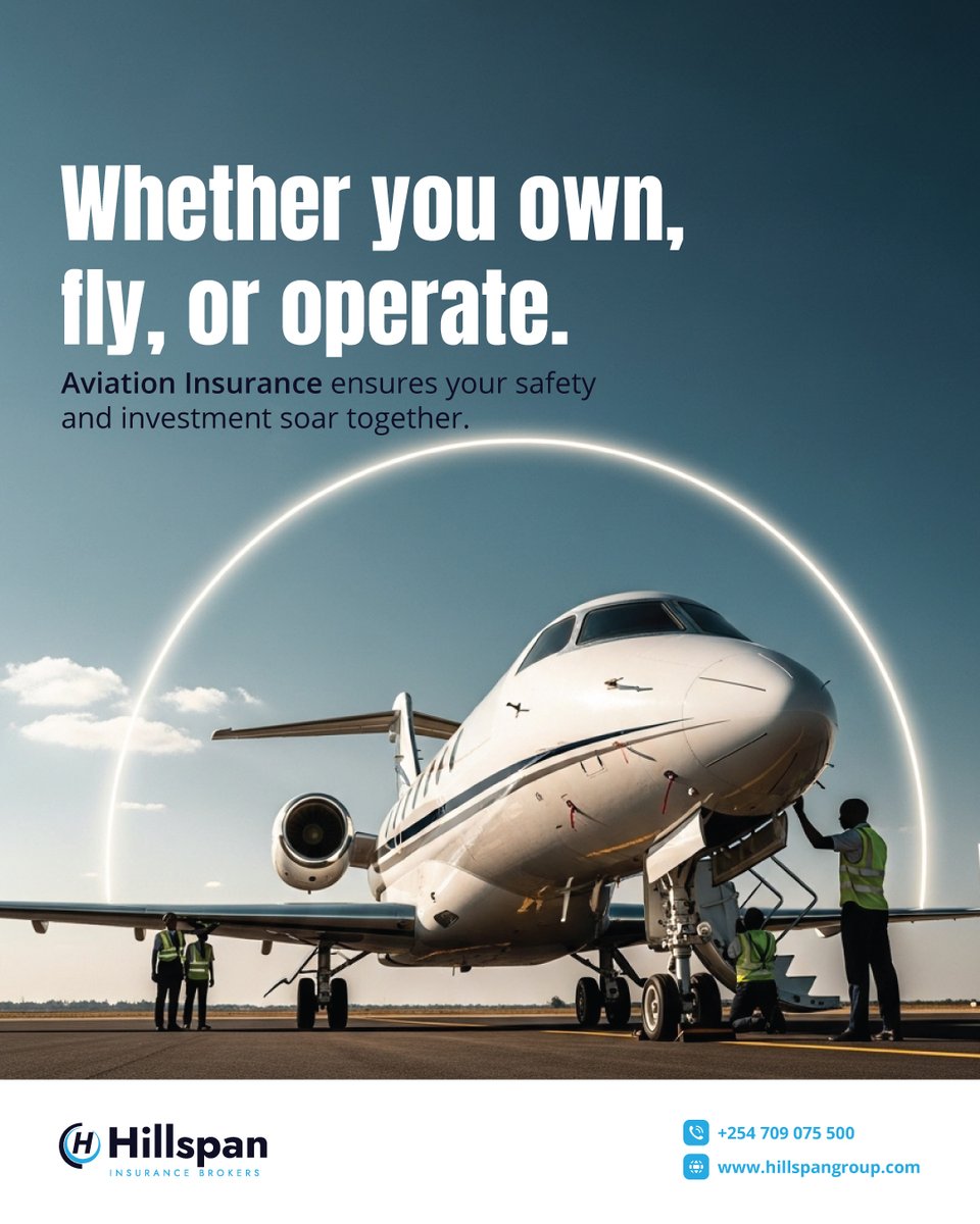 HillspanB's tweet photo. ✈️ One incident. Millions in losses.
Aviation Insurance covers:
✔️ Aircraft damage
✔️ Passenger liability
✔️ Operational risks
Don’t just fly, fly protected.
📞 0709075500 | 📧 info@hillspangroup.com
#AviationInsurance #FlySafe #Insurance https://t.co/irnAl7k4QN