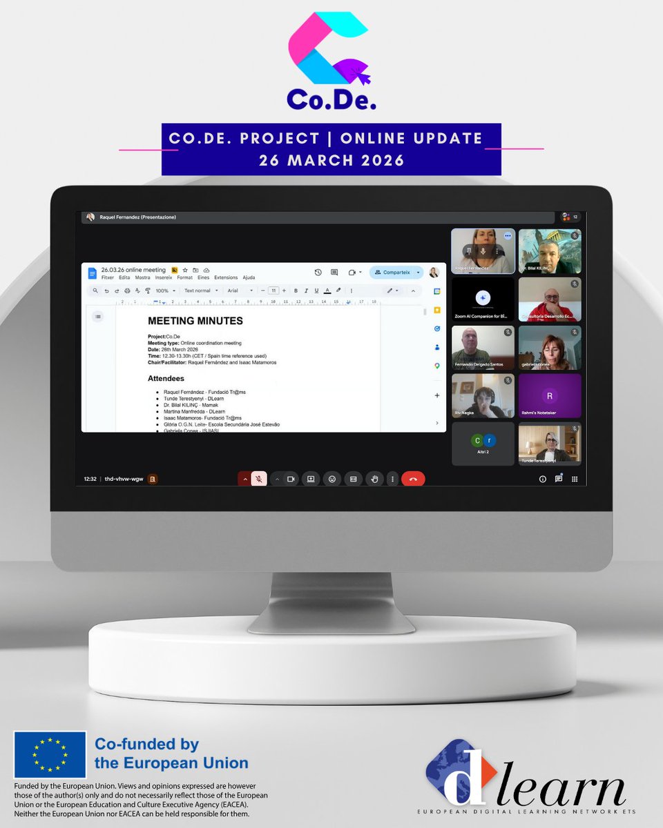 dlearneu's tweet image. The Co.De project consortium met on 26/03/2026 to discuss the final details ahead of the upcoming in-person LTTA activities in Athens.
code-eduproject.eu
#CoDeProject #EducationInnovation #CoDesign #LTTA #Athens #ErasmusPlus #FutureOfEducation #Student