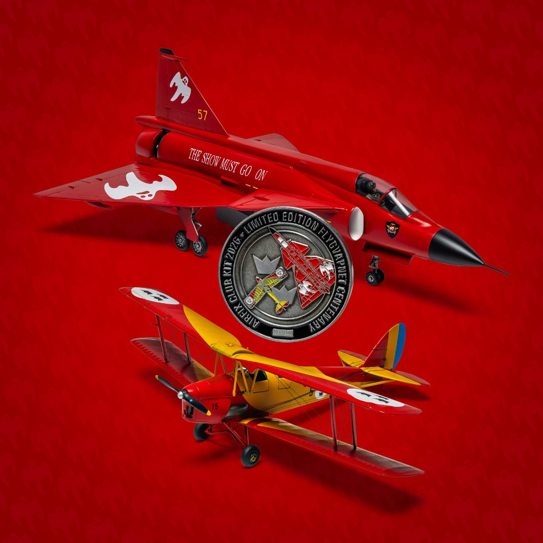Airfix's tweet image. We’re delighted to unveil the exclusive 2026 Airfix Club Collector’s Coin!

This unique metallic coin features this year’s Club kit, the Swedish 100th Anniversary pairing of the De Havilland DH.82a Tiger Moth and Saab 37 Viggen, with the Airfix Club logo on the reverse.