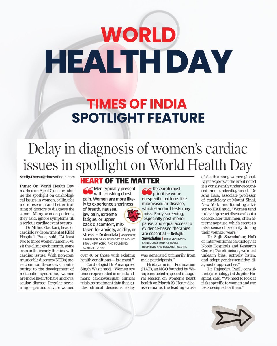 Hridayamrit_Fdn's tweet image. 🫀We got featured in @timesofindia on #WorldHealthDay — spotlight on delays in diagnosing women’s heart disease.

📰 timesofindia.indiatimes.com/city/pune/dela…

@amanpreet_wasir @dranulala

#HridayamritFoundation #WomenInCardiology​​​​​​​​​​​​​​​​ #MedTwitter #CardioX #WIC