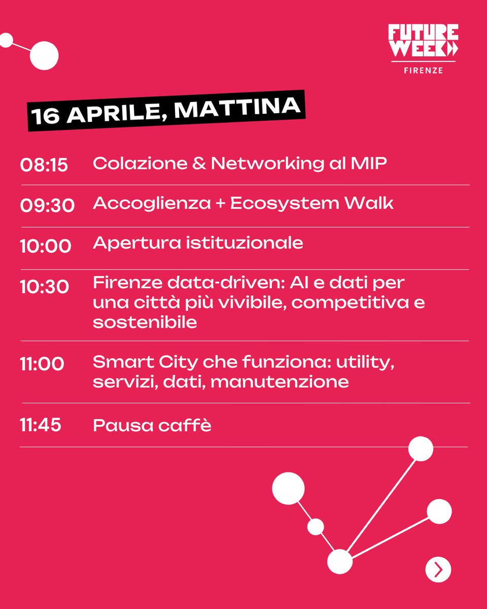 comunefi's tweet photo. 📌Future Week Firenze 2026: il 16 aprile a Firenze tappa toscana di un format nazionale dedicato a innovazione e temi del futuro.

👉 Info e programma:
https://t.co/vdEH5Kiebm
📧 futureweek@gmail.com

@FutureWeek  #Firenze  #FirenzeDigitale #innovazione #AI #Digitale https://t.co/v9AfpSD4nN