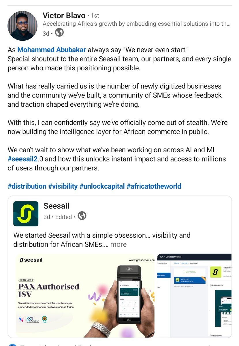 Mr_Md33_'s tweet photo. That is a major milestone to celebrate. Me &amp; my team Integrating Seesail into the PAX Technology ecosystem in partnership with First National Bank Ghana (FNB) is a massive win for the team.

Big up to my team @itz_Pauloo @_ayothedev https://t.co/hae2WD5JTk