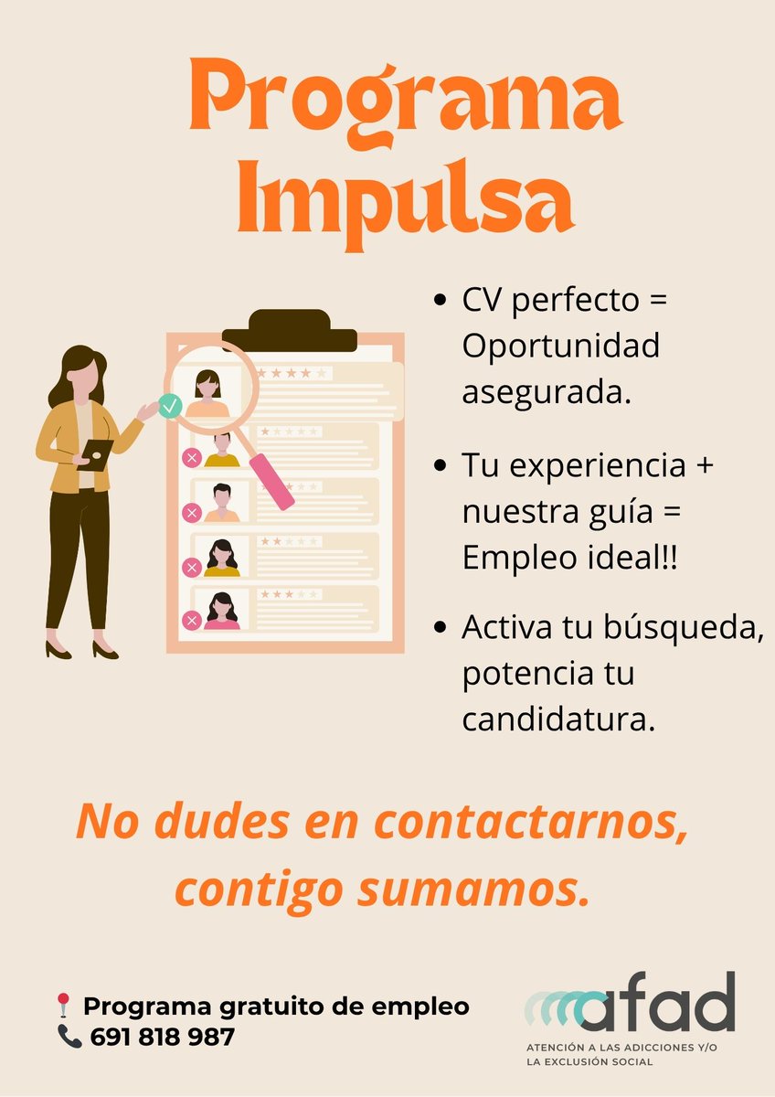 afadvillena's tweet photo. ¡Programa de inserción laboral totalmente a tu disposición!🤜🤛
#afadvillena #empleoafad https://t.co/KngRiVvzZX