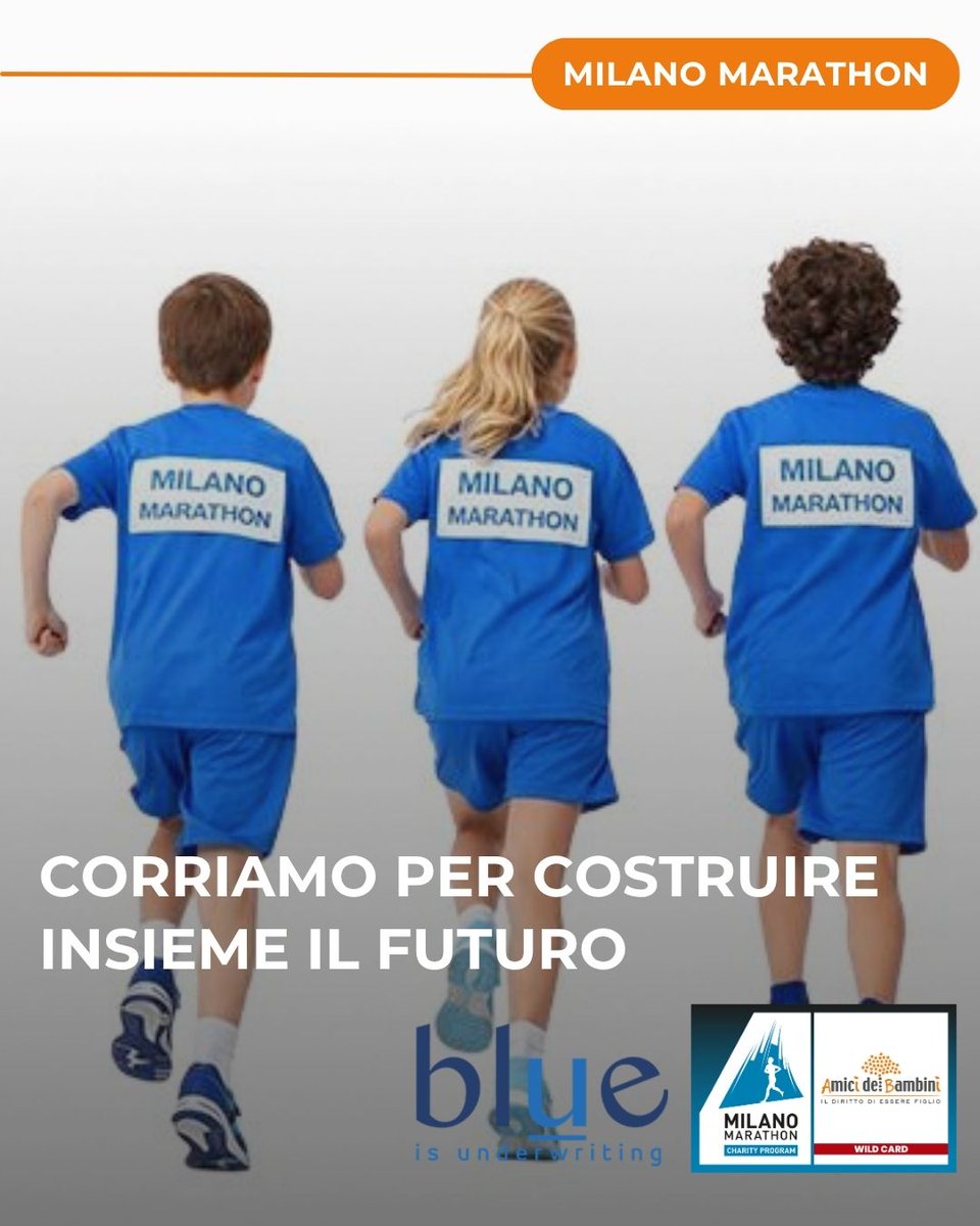 AmicideiBambini's tweet photo. Quest’anno, BLUE Underwriting partecipa alla #MilanoMarathon per sostenere #EducareilDomani, il progetto di #AiBi #AmicideiBambini dedicato a bambine, bambini e adolescenti che vivono situazioni di fragilità👇
https://t.co/VFExE6ZijD
#CHARITYPROGRAM #RELAYMARATHON https://t.co/300m4kul7U