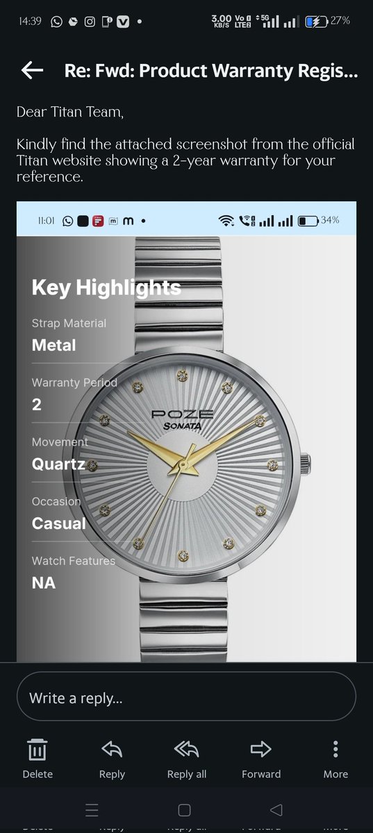 asamuddin_k786's tweet photo. @titanwatches 

Dear Titan Team,

Kindly find the attached screenshot from the official Titan website showing a 2-year warranty for your reference. https://t.co/qTTs4rq23P