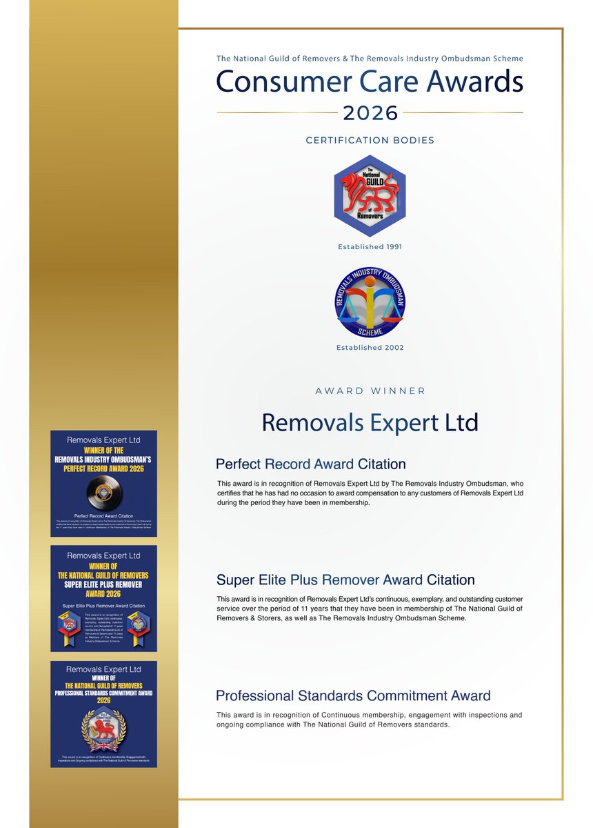 removals_expert's tweet photo. Proud to be recognised at the Consumer Care Awards 2026 🏆—a testament to our commitment to outstanding service, professionalism, and customer trust every step of the way. https://t.co/ClAa0I6vwt