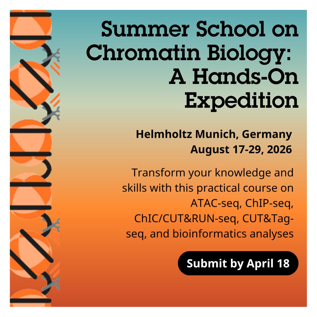 abcam's tweet photo. This August, join us in Munich for the Summer School on Chromatin Biology - a two‑week, immersive, hands‑on program at the forefront of chromatin and epigenetics research.

Dive into the field through:

◉ Expert‑guided hands‑on training
◉ Data analysis and bioinformatics
◉ Daily lectures from internationally recognized leaders

Learn alongside peers from around the world, exchange ideas, and build lasting scientific connections while advancing your research skills.

Applications close April 18. Apply now: https://t.co/wNjbJhmajR

#ChromatinBiology #Epigenetics #SummerSchool #ScientificTraining #LifeSciences #MolecularBiology #Bioinformatics #ResearchTraining #Munich #EarlyCareerResearchers