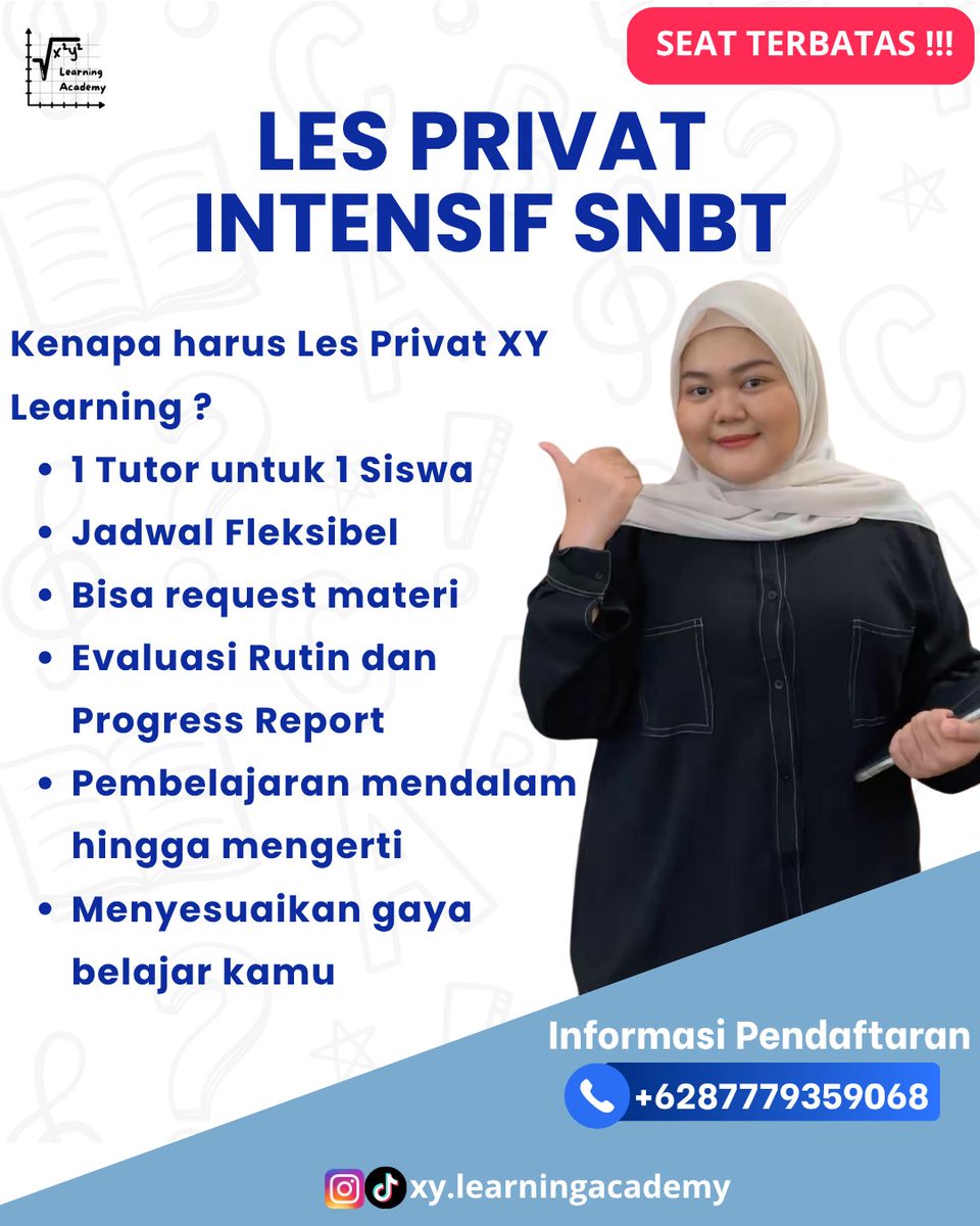 learning_xy's tweet photo. DM "SNBT" SEKARANG UNTUK AMANKAN SEAT KAMU !!!
#studywithnewbie #lesprivateonline #snbt2026 #utbk2026 https://t.co/lDdQZcRyux
