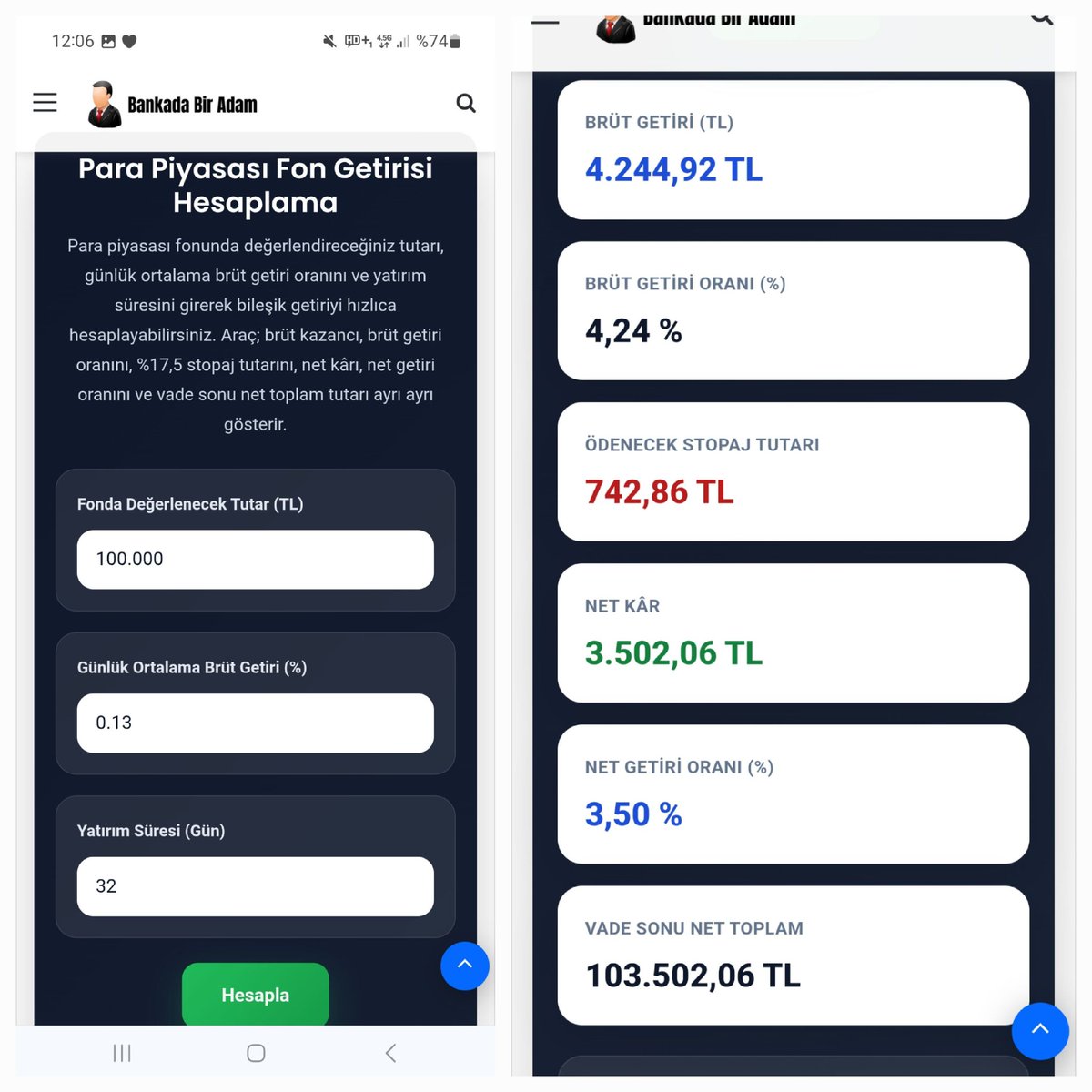 bankadabiradam's tweet image. Mevduat mi ppf mi?

➡️Benim takibimde olan para piyasası fonlarından biri #TP2 . 

✅️Son gün brüt getirisi % 0.1367

✅️32 gün boyunca bu getiriyi getirirse, hatta ben 0.13 olarak hesapladim ( 0.13 dünkü getiri, önümüzdeki dönem için kesin değil sadece varsayım) 100.000 TL