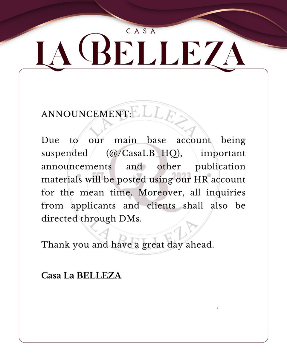 ㅤ  
  
ㅤ  Casa La BELLEZA just made an
      announcement!

      [ ROLEPLAY PURPOSES ONLY ]

ㅤ         #CasaLaBELLEZA2026
ㅤ