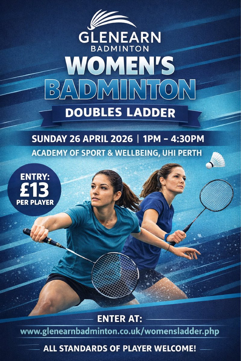 GlenearnBadm's tweet photo. Join us for our women’s doubles ladder on 26 April - players of all standards, and from any club or no club, are very welcome. https://t.co/4GObMLo9As