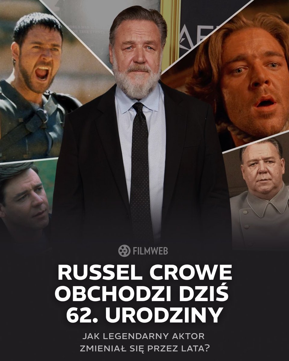 Filmweb's tweet photo. Russell Crowe obchodzi dziś 62. urodziny! Jaka jest jego najlepsza rola w karierze? https://t.co/WvELBsR1rZ