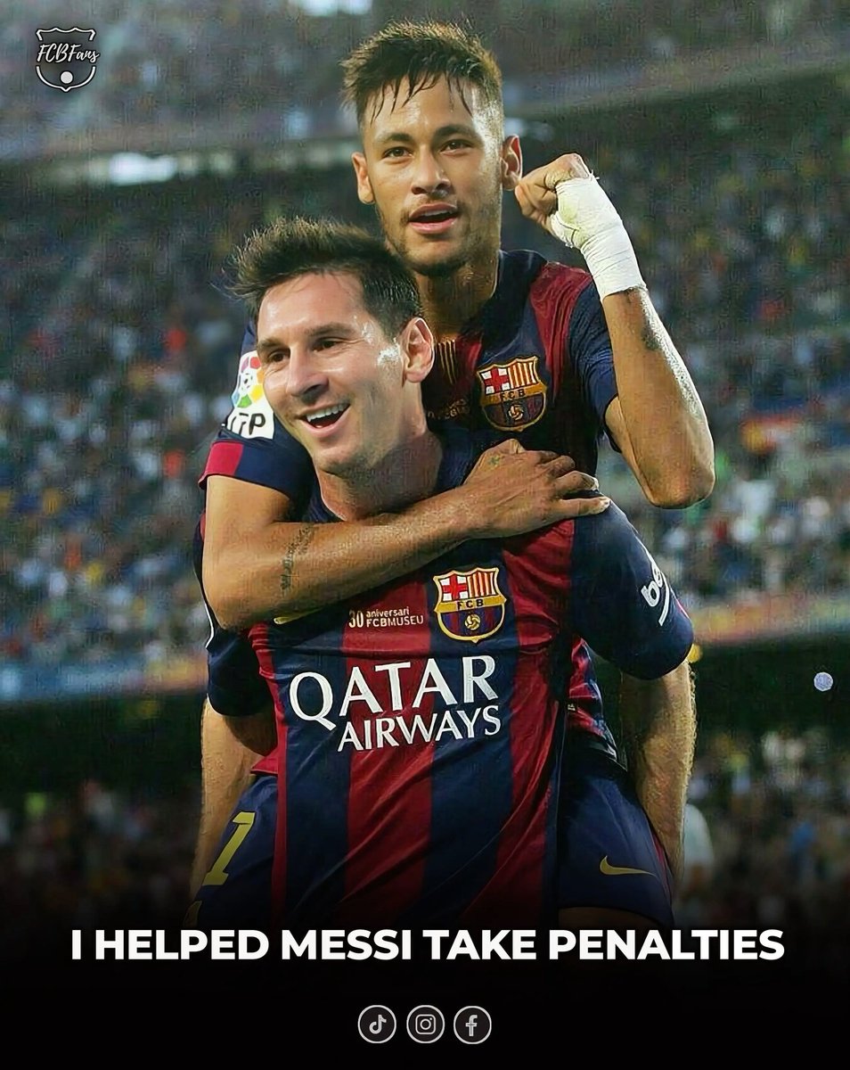 FCBFansGlobal's tweet photo. 🚨🇧🇷 Neymar Jr: “I actually helped Messi with penalties. During training, he asked me how I take them.
I was like, ‘Are you serious? You’re Messi—if I can do it, you definitely can.’ Then I showed him, and he practiced it.” ❤️ https://t.co/mBrOcchPek