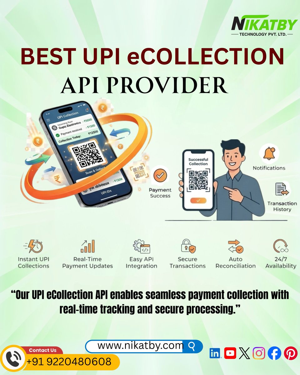 nikatby's tweet photo. oost collections with NIKATBY UPI eCollection API 🚀
Instant payments, real-time tracking &amp; secure transactions—all in one solution.🌐 https://t.co/4W3qr5CxHJ
📞 +91 9220480608#Nikatby #UPICollection #PaymentAPI #Fintech #DigitalPayments https://t.co/hBnQpU13E1