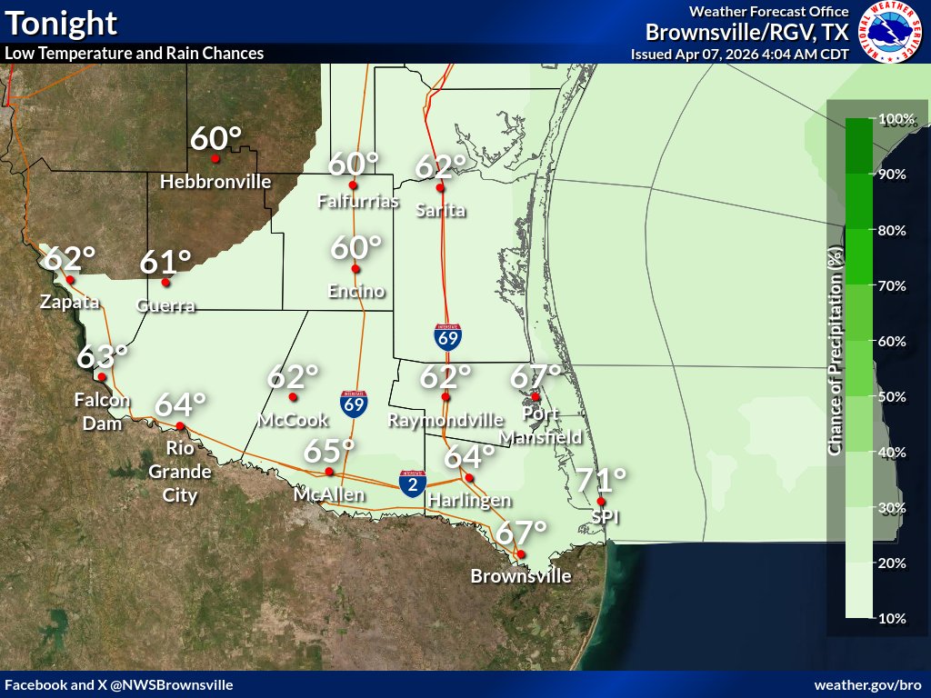 NWSBrownsville's tweet image. Temperatures remain below normal, but will slowly climb each day this week. Rain chances will also gradually increase, but today, expect dry and warm weather. #txwx #rgv #spi