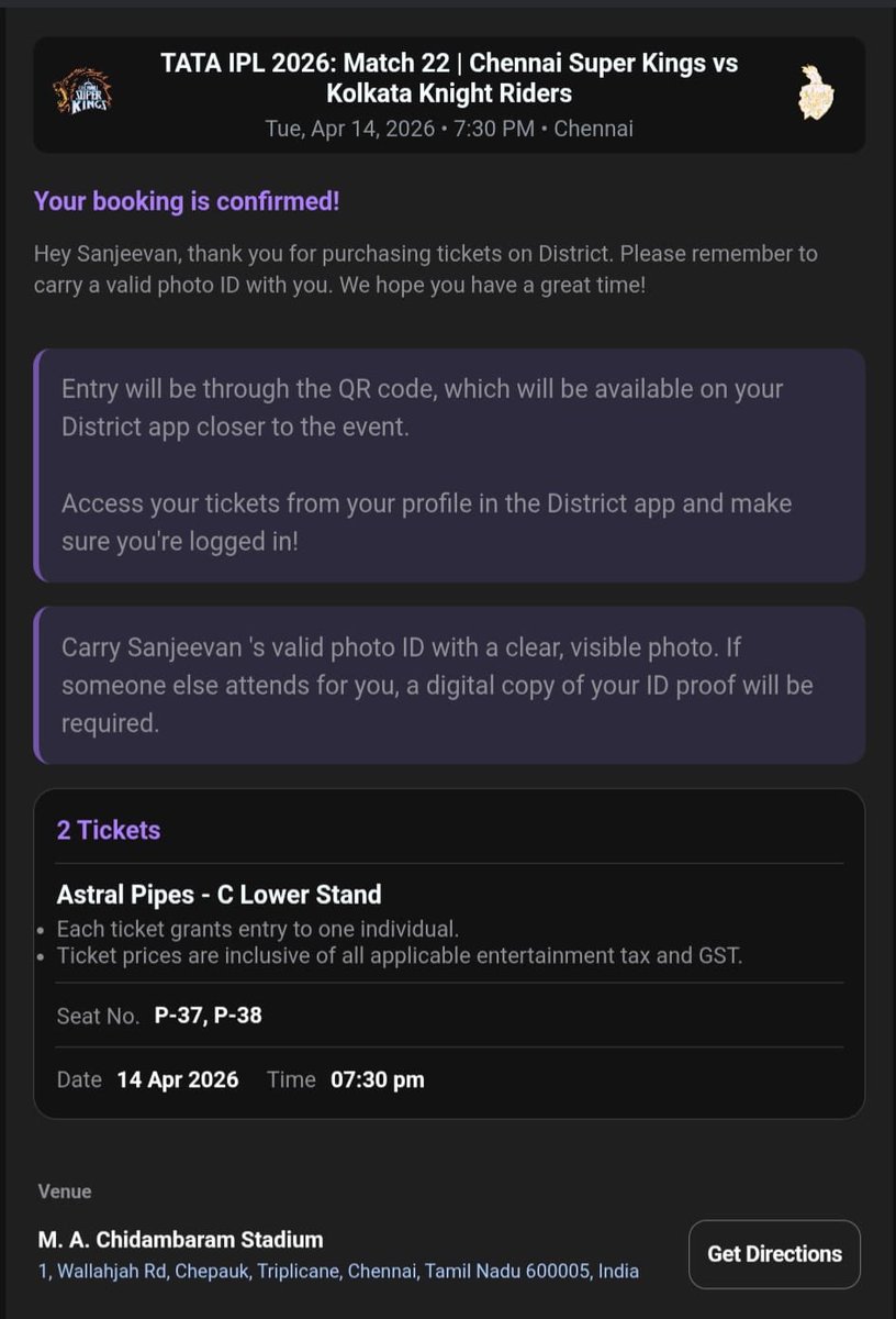 BruceWayne31044's tweet photo. CSK vs KKR - 4 continuous ticket available in C Lower Stand Follow to Dm me
#ipl2026 
#ipl 
#cskvspbkstickets
#csk
#chennaisuperkings
#tataipl
#chepauk
#csktickets
#chennai
#pbks
#thala
#dhoni
#triplicane
#sanjusamson https://t.co/ShYS8MYOBW