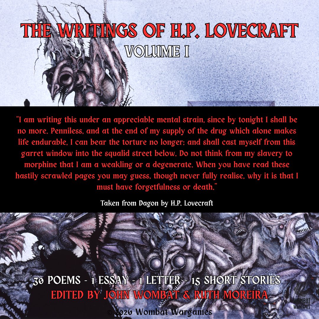 wombatwargames's tweet photo. Written by H.P. Lovecraft, Dagon was first published via The Vagrant, November 1919. This short story is included within The Writings of H.P. Lovecraft: Volume I.

Amazon. co. uk: https://t.co/VdRNSeGSAA

Amazon. com: https://t.co/fDhkIPlr1u

#wombatwargames #ianmiller https://t.co/Vb0ld2NT6X