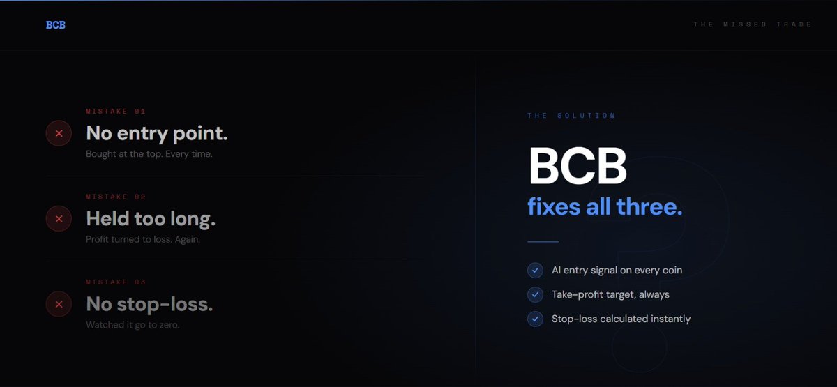 BullChain_Bot's tweet photo. The best trade you never made?
The one where you didn't know the entry.
The one where you held too long.
The one where you had no stop-loss.
BCB fixes that. π―
$BCB
#BCB #BullChainBot #CryptoAI #BNBChain https://t.co/sqiA3YL3Y3