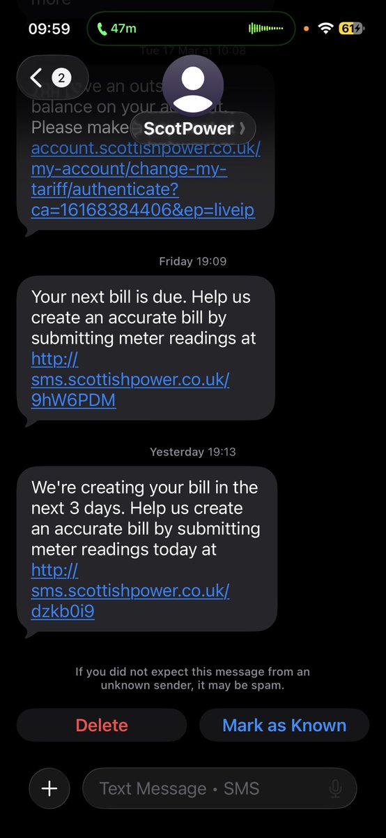 Jen4real26's tweet photo. @ScottishPower So I have been getting messages from Scottish power from months about some bill from north ormesby, rang few weeks ago to tell them that I have never lived at north ormesby the man said they will close the account but they are not. https://t.co/2F1dWnsYP4