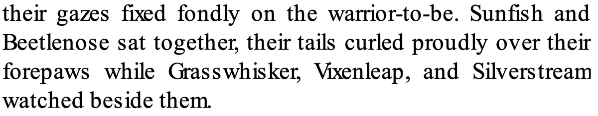 eviltweets725's tweet image. i like how this book includes Silverstream as one of Sunfish and Beetlenose's kits, it's nice to have foster/adoptive relationships treated as legitimate as blood ones in WC