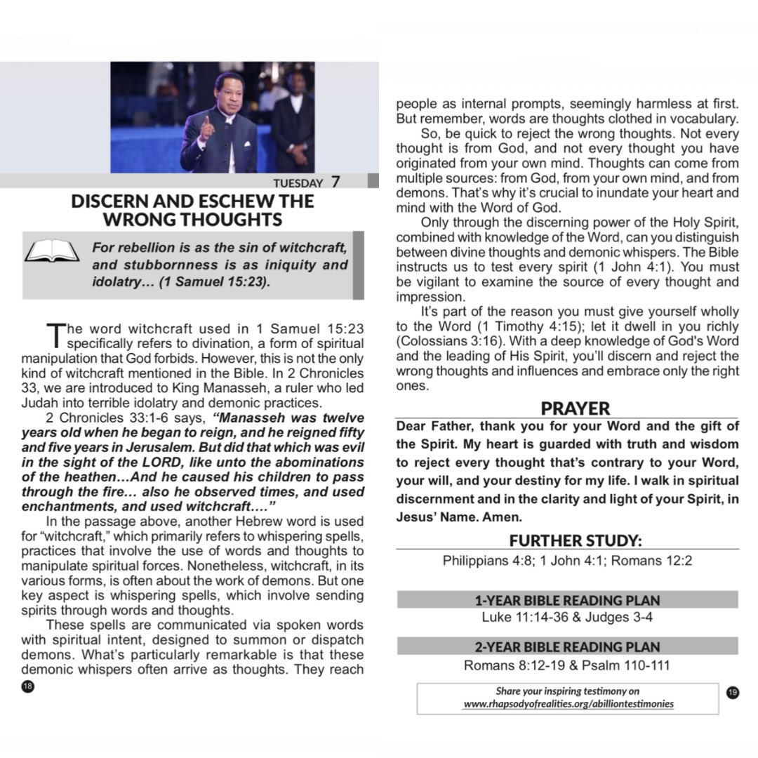 Today’s Rhapsody of Realities by Pastor Chris Oyakhilome 07 April 2026: DISCERN AND ESCHEW THE WRONG THOUGHTS ❤️🔥🙏🏽 read.rhapsodyofrealities.org/rin/takueinjap…