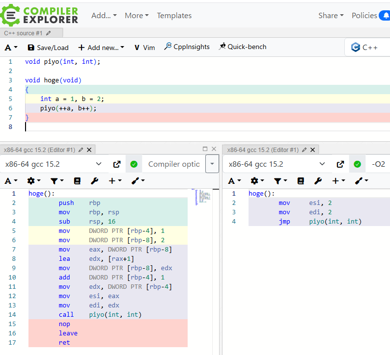 Compiler Explorer https://t.co/cuj0ICDGov @CompileExploreより まあi++だと ...