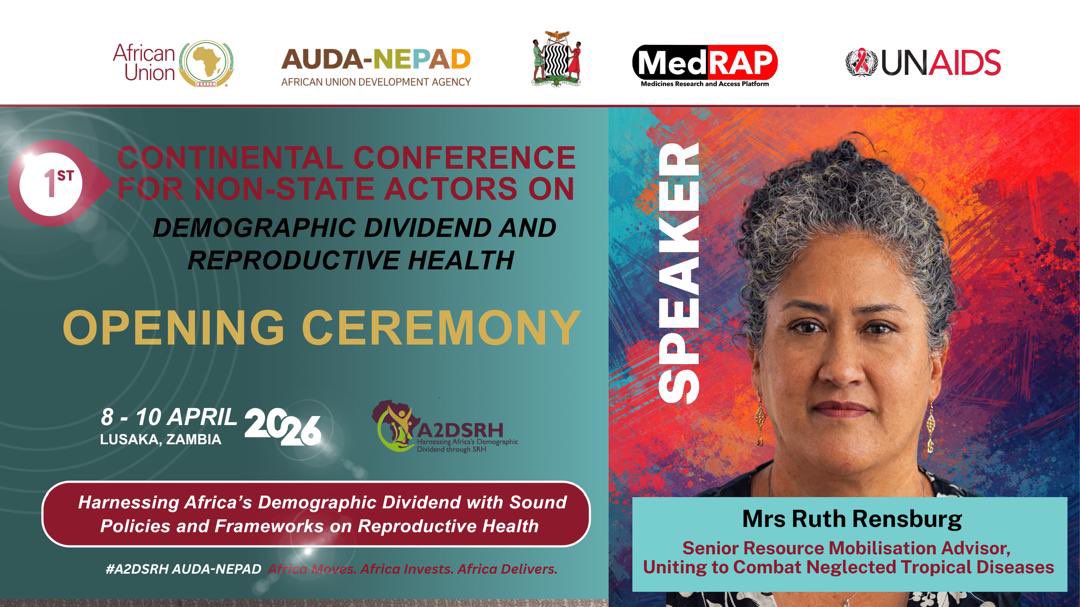 NEPAD_Agency's tweet photo. We are convening Every voice, Every sector for One agenda.

Parliamentarians, researchers, youth advocates, and community leaders—this is what a continental coalition for advancing reproductive health looks like.
Grounded in communities. Driving change at scale. Meet the final group of our speakers.

#LusakaConference2026 #A2DSRH

The 1st Continental Conference for Non-State Actors on Demographic Dividend and Reproductive Health is not only an institutional gathering—it is a coalition of practitioners, advocates, and decision-makers working at the intersection of policy and people, grounded in the realities of the communities they serve.

The third group of opening ceremony leaders features a parliamentary health network chair, a university vice-chancellor, a tropical disease strategist, and a youth movement leader - voices that are both shaping policy and responding to lived realities on the ground.

📍 Lusaka | 8–10 April 2026

RH Counts: Invest. Act. Deliver.

@UNAIDS @UNFPA @_AfricanUnion @Yplus_Global @ThipeFaith @ModouLaminBBah2 @cidrzinfo