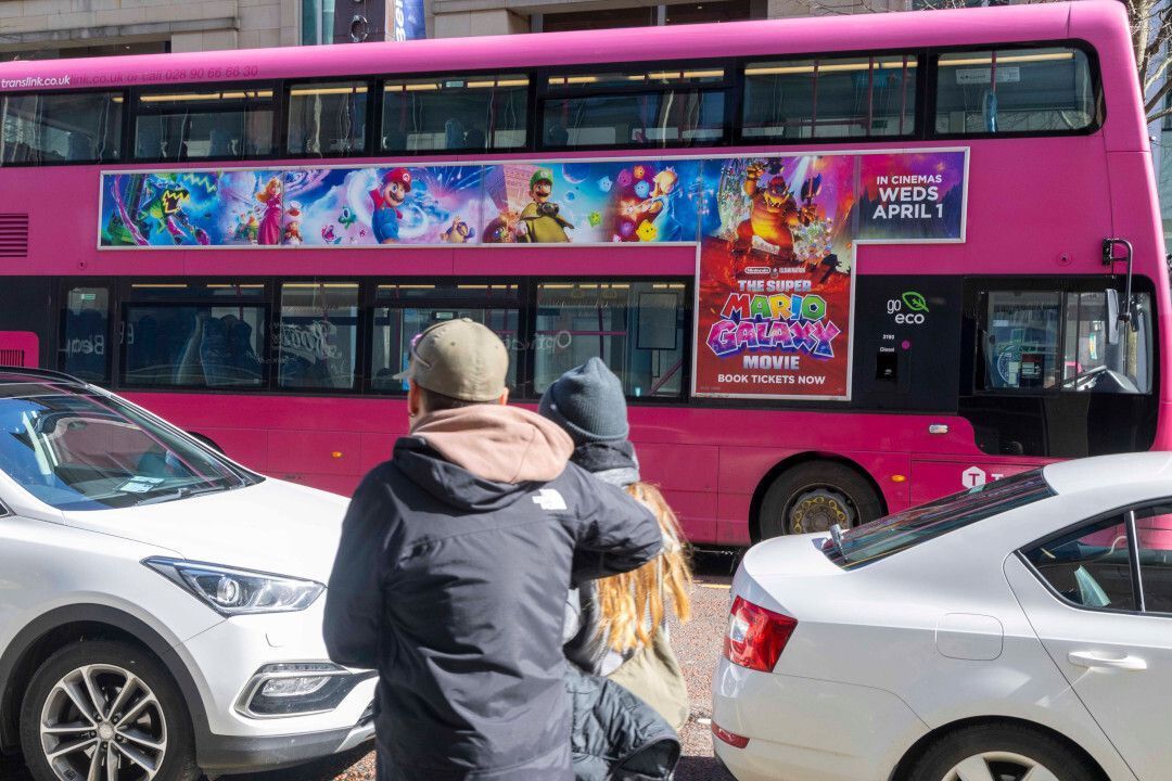 GlobalNIreland's tweet image. Let the games begin! 🎮
 
Levelling up on Bus T-Sides, the new @supermariomovie from @universaluk is at cinemas now and worth every coin collected!
 
🏷️ This campaign was bought and planned by Posterplan Belfast and @emc_uk
 
#OOH #outdooradvertising #busadvertising