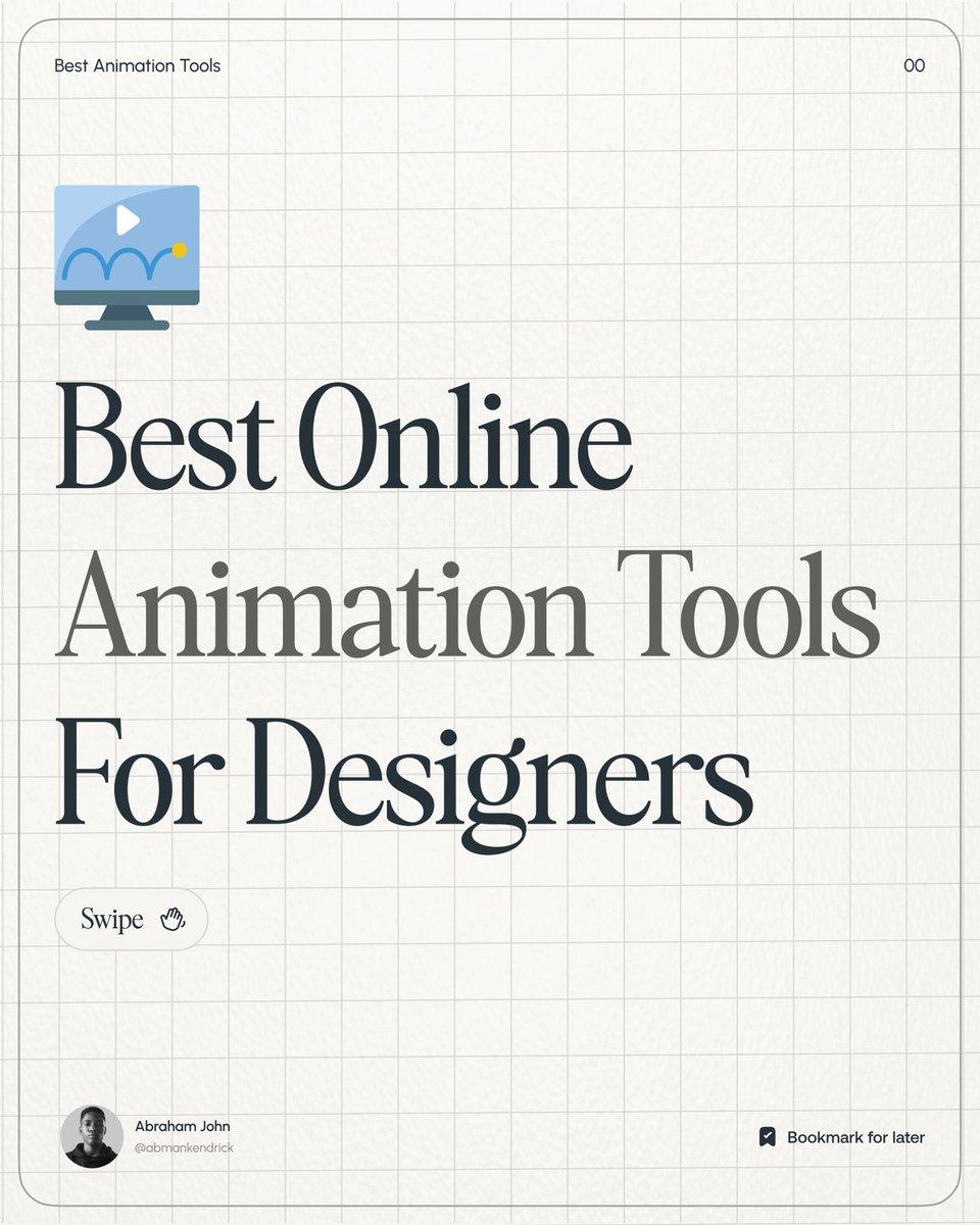 Abmankendrick's tweet image. If you want to bring your designs to life with smooth, eye-catching motion, and you’re a UI/UX designer.

I’ll show you some of the best online animation tools you should know to level up

Bookmark it for later 💜