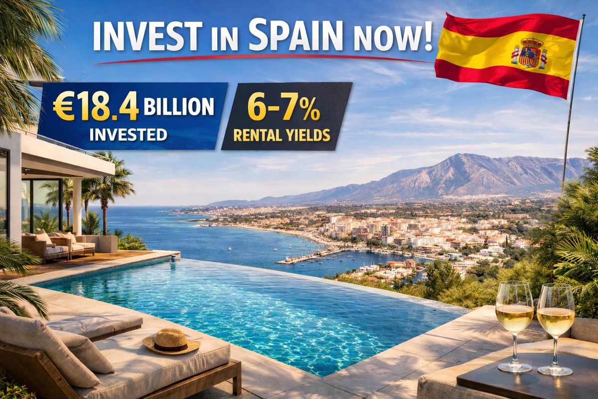 Spainprop's tweet image. Spain recognised as top country to invest in! 🇪🇸  

€18.4B invested in 2025  
6–7% average rental yields  

Strong demand. Rising rents.  
Smart investors are already moving 👀  

#SpainProperty #PropertyInvestment #RealEstateInvesting