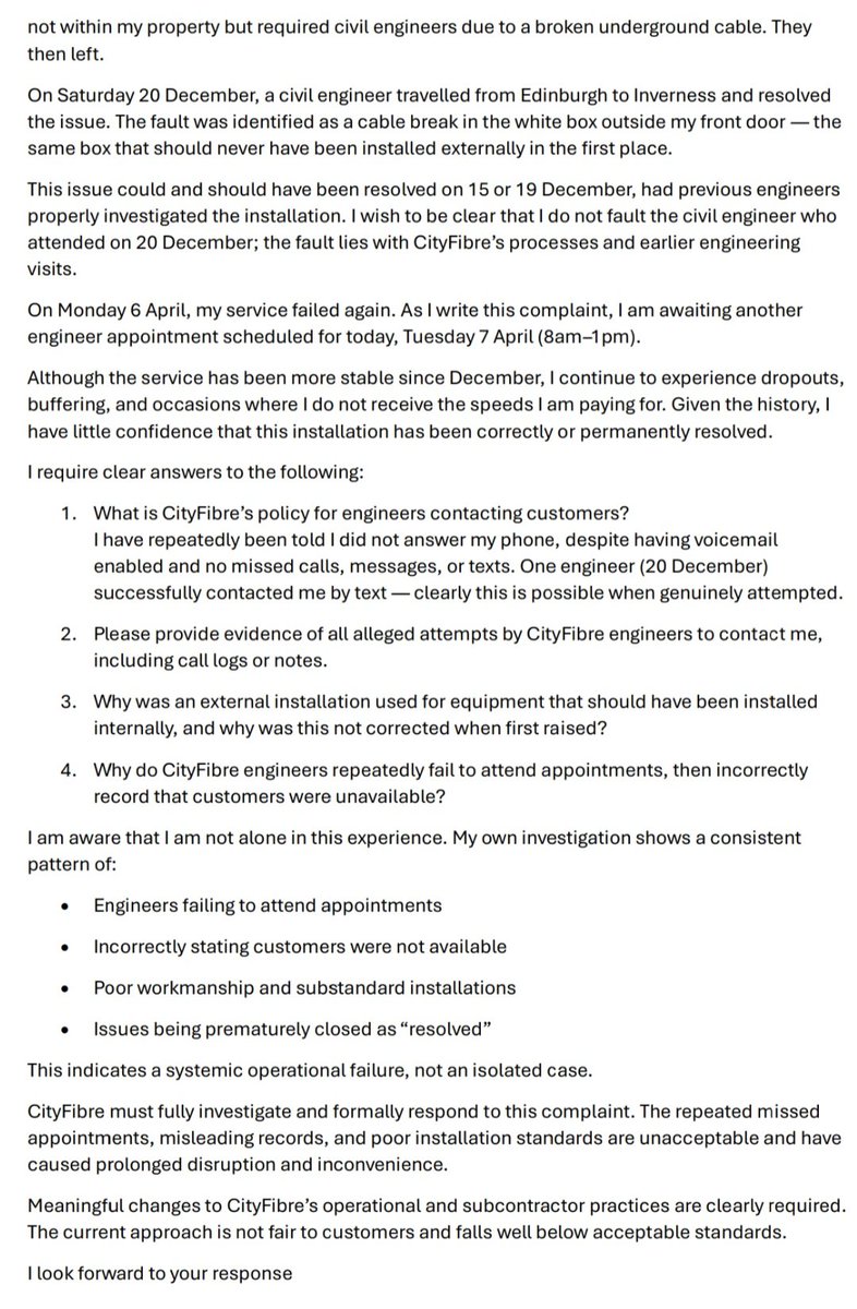 mistermac97's tweet photo. The saga is still not over and I've got no Internet again 😭

I have today complained directly to @CityFibre asking for a full investigation to be carried out and not my ISP as the issues are with them 

@Ofcom https://t.co/oiXGByFDHy