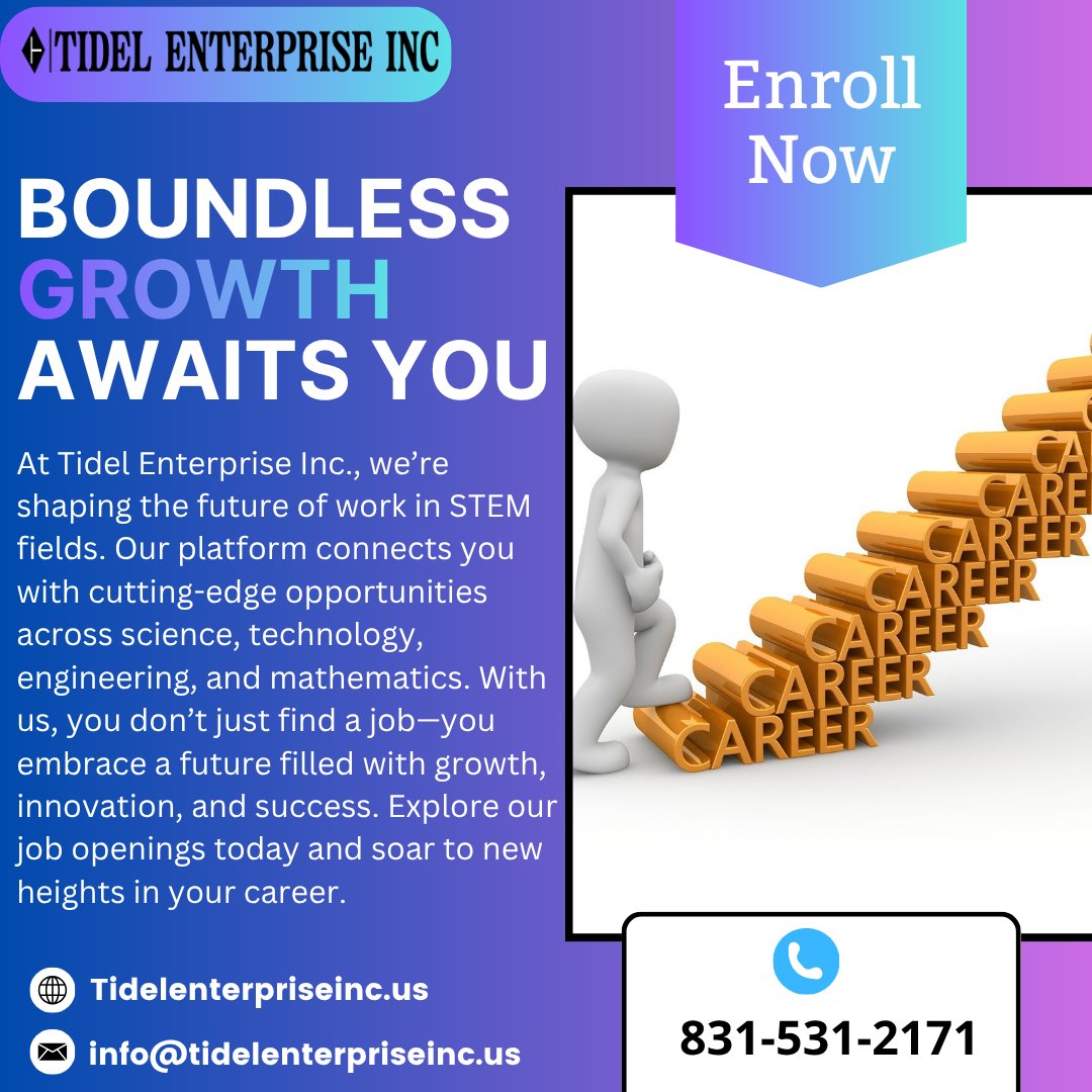Tidelenterprise's tweet photo. Your skills deserve recognition, and Tidel Enterprise Inc. ensures they shine. Explore STEM positions with globally renowned organizations and elevate your career. Apply today.

Call Now: +1 (831) 531-2171
Visit Us: https://t.co/qwlu0Mh3xR

#stem #stemjobs #jobs #stemstudents https://t.co/KxxH9L9lyb