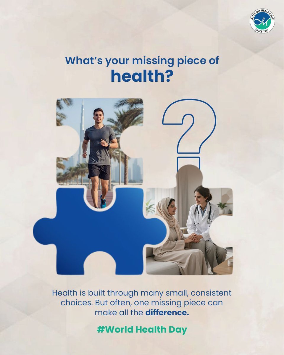 ASTERHealthcare's tweet photo. Health is built through many small, consistent choices.

But often, one missing piece can make all the difference. Take a moment and check either yourself… understanding your health, acting early and trusting the right experts can make all the difference https://t.co/IDvBh1GzvR