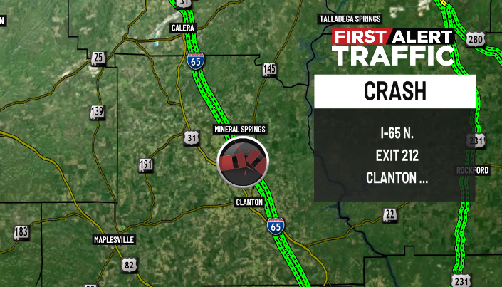 DestinyM_TV's tweet photo. First Alert:
There is a crash on I-65 N. at Exit 212 in #Clanton. @WBRCtraffic @WBRCnews #wbrctraffic https://t.co/pNrCnAbdSC