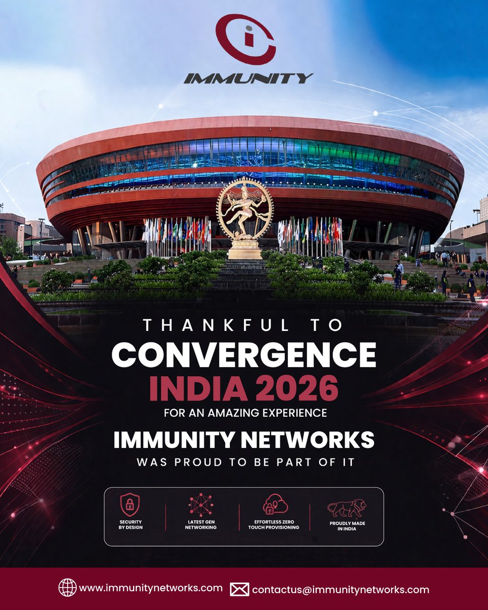 ImmunityNTPL's tweet image. It was an honor for Immunity Networks to be part of one of India’s most influential technology platforms—connecting, innovating, and shaping the future of networking.

#ImmunityNetworks #ConvergenceIndia2026 #SecureNetworks #MadeInIndia