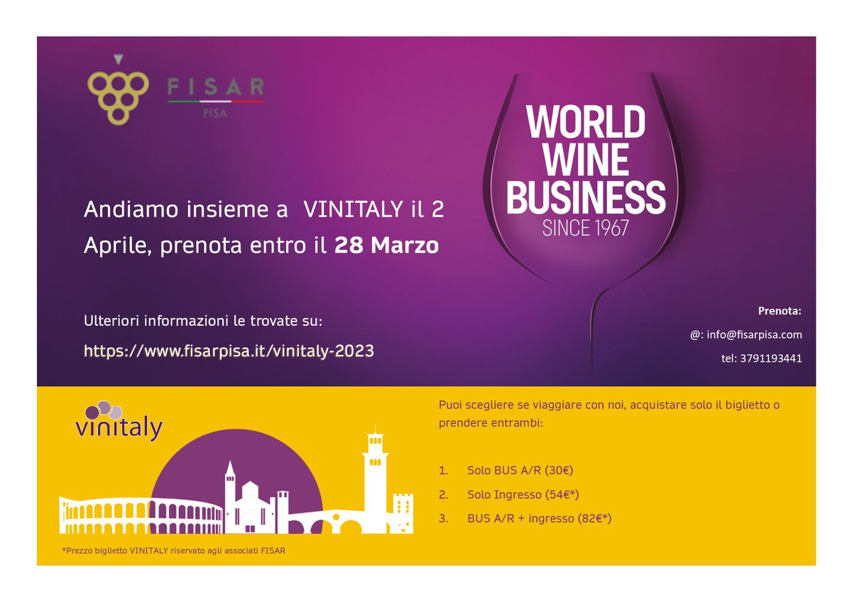 fisarpisa's tweet photo. Vinitaly 2026: ACQUISTO BIGLIETTI e passaggio pullman - LAST MINUTE! - https://t.co/RKkKw5aJKP https://t.co/jfLk9Ktuze