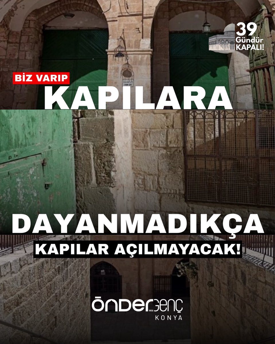 Bu kapılar; 
bizim özgürlüğümüz, dirilişimiz, uyanışımız!

#önder #kudüs #filistin #mescidiaksa

<a href="/onderihl/">ÖNDER</a> <a href="/onderbulten/">onderbulten</a> <a href="/OnderKonya/">ÖNDER Konya İmam Hatipliler Derneği</a> <a href="/aceylantr/">Abdullah Ceylan</a>