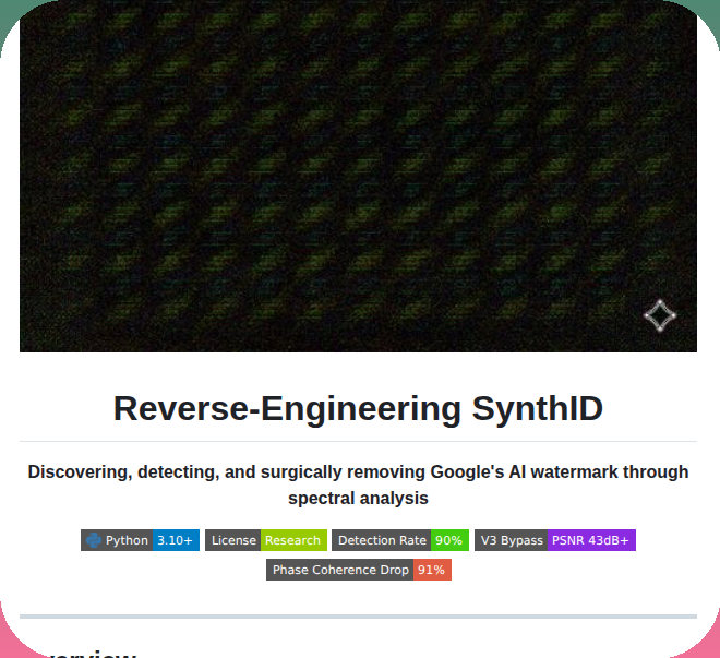 Removes Google AI watermarks through spectral analysis

github.com/aloshdenny/rev…