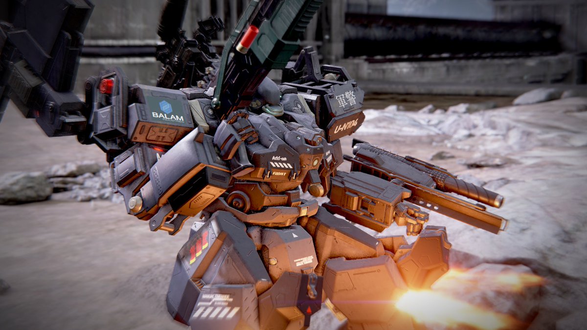 Melt_Down222's tweet image. 肩の「軍警」のデカールは
適当垢@aPf5oCACGM68078 さんに作っていただきました！ありがとうござます！
複雑な文字デカールを精巧に作り上げる腕前には脱帽です…
#AC6写真部 #アーマードコア6 #AC6