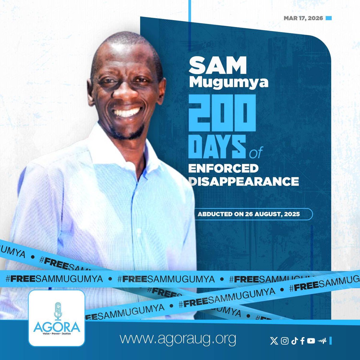 Sam Mugumya was disappeared about 220 days ago. If he dies or he’s already dead, what will regime apologists say?? That he would have died anyway? What crime did Sam commit that’s so unforgivable that they think he doesn’t deserve a day in court or imprisonment in a known prison