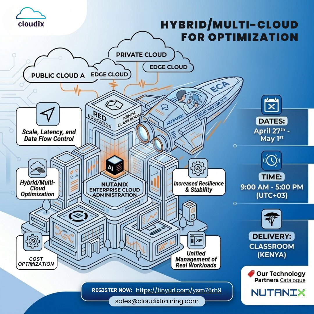 CloudixT's tweet photo. The future of cloud isn’t single-platform.
It’s hybrid and multi-cloud - built for performance, flexibility, and control

👉 Register now: https://t.co/L194J1Diuw
📧 sales@cloudixtraining.com

#HybridCloud #MultiCloud #Cloudix #Nutanix #number1 https://t.co/2lLuiuvo6O