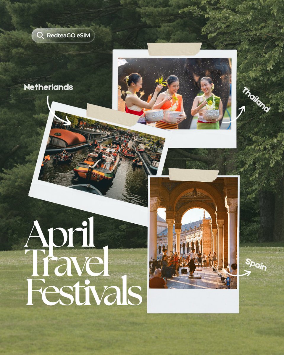RedteaGO's tweet photo. Plan Your April Trips Around These Festivals
💦 Songkran | Thailand
🕙 Apr 13 – Apr 15, 2026
💃 Feria de Abril | Seville, Spain
🕙 Apr 21 – Apr 26, 2026
👑 King’s Day | Netherlands
🕙 Apr 27, 2026
Traveling for festivals? Get RedteaGO eSIM for 180+ countries starting at $0.16/GB! https://t.co/up1eA7Q9Ws