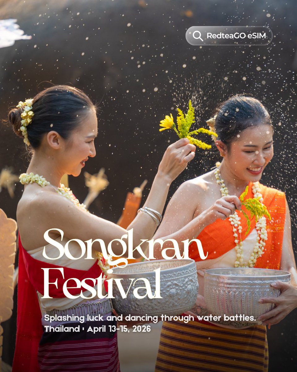 RedteaGO's tweet photo. Plan Your April Trips Around These Festivals
💦 Songkran | Thailand
🕙 Apr 13 – Apr 15, 2026
💃 Feria de Abril | Seville, Spain
🕙 Apr 21 – Apr 26, 2026
👑 King’s Day | Netherlands
🕙 Apr 27, 2026
Traveling for festivals? Get RedteaGO eSIM for 180+ countries starting at $0.16/GB! https://t.co/up1eA7Q9Ws