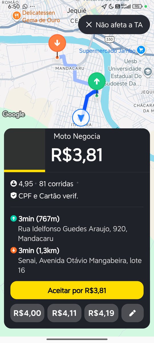 mateusff2's tweet photo. Tá falindo é fia? Que porra é essa, 3 reais a porra da corrida.  #99motos #99food https://t.co/6JD6KvZItb